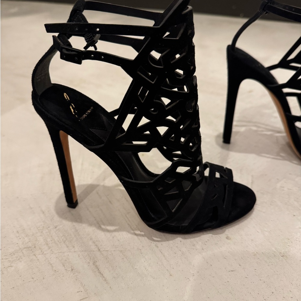 Brian Atwood Laser cut suede Laplata sandal Size 8